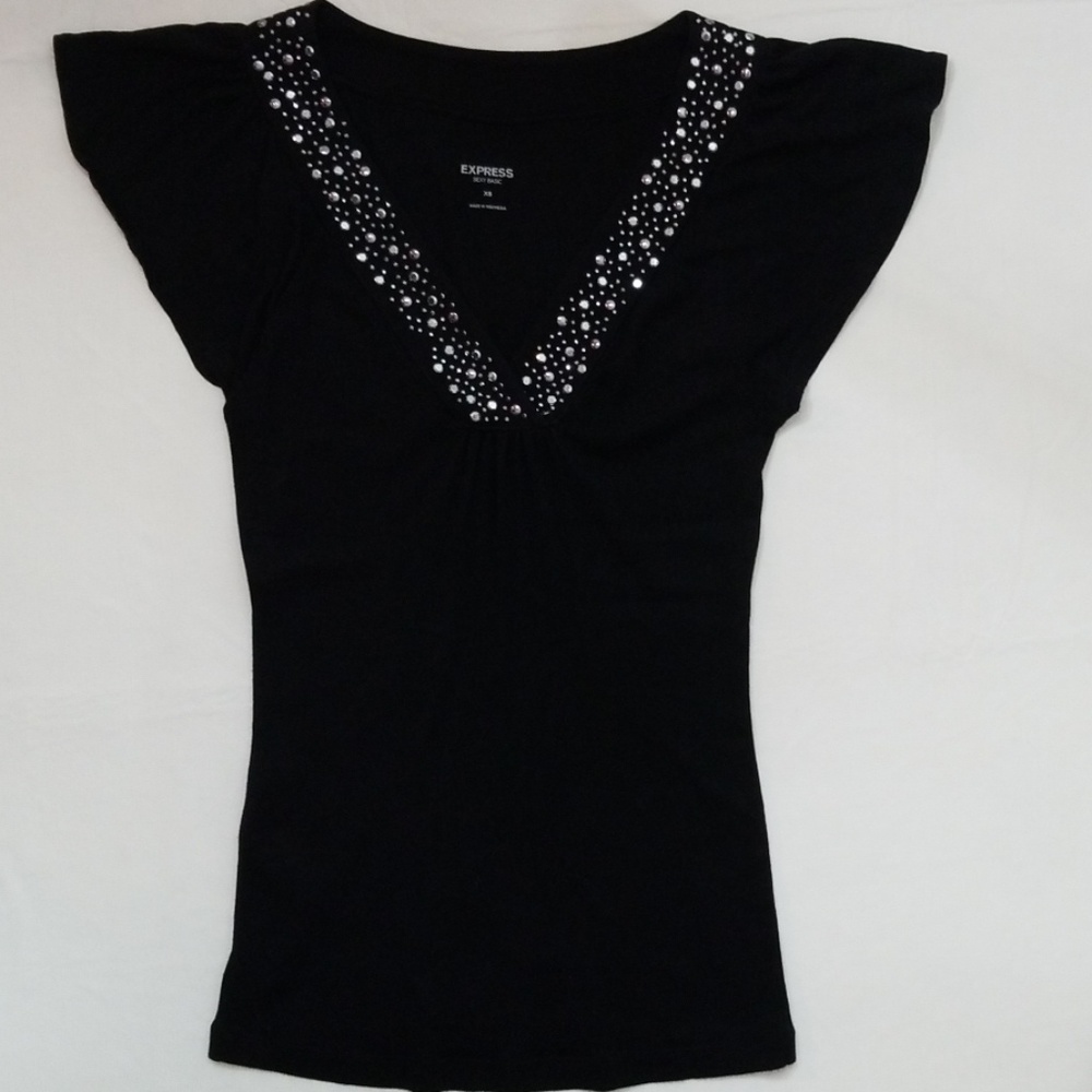 Express V-Neck Flutter Sleeve Top